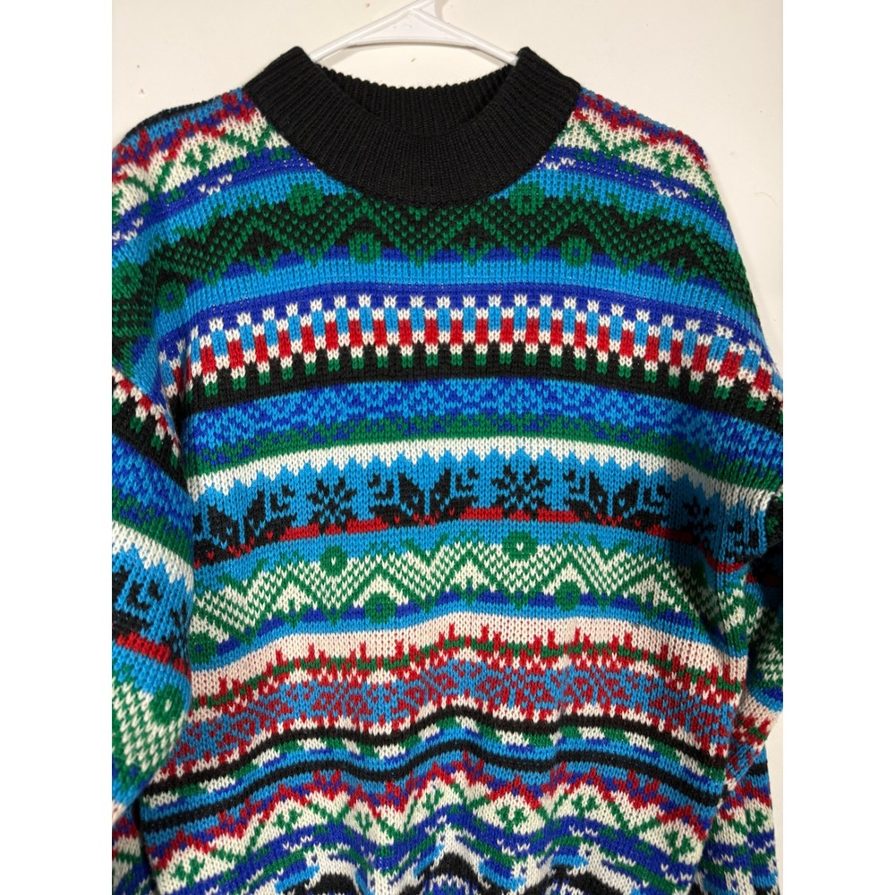 Vintage Fair Isle Crewneck Sweater Multi-Color Geometric Knit Pullover Mens XL